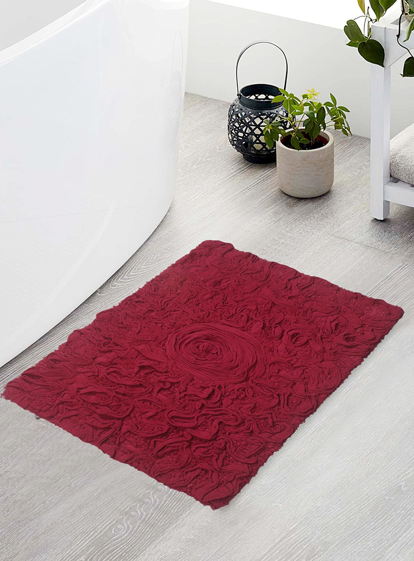 17"x24" Cotton Tufted Bath Rug Red