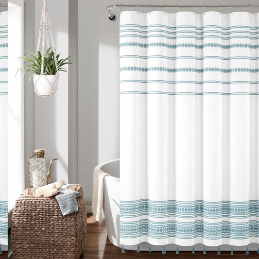 Recycled Cotton Jacquard Shower Curtain 72" x 72" Blue