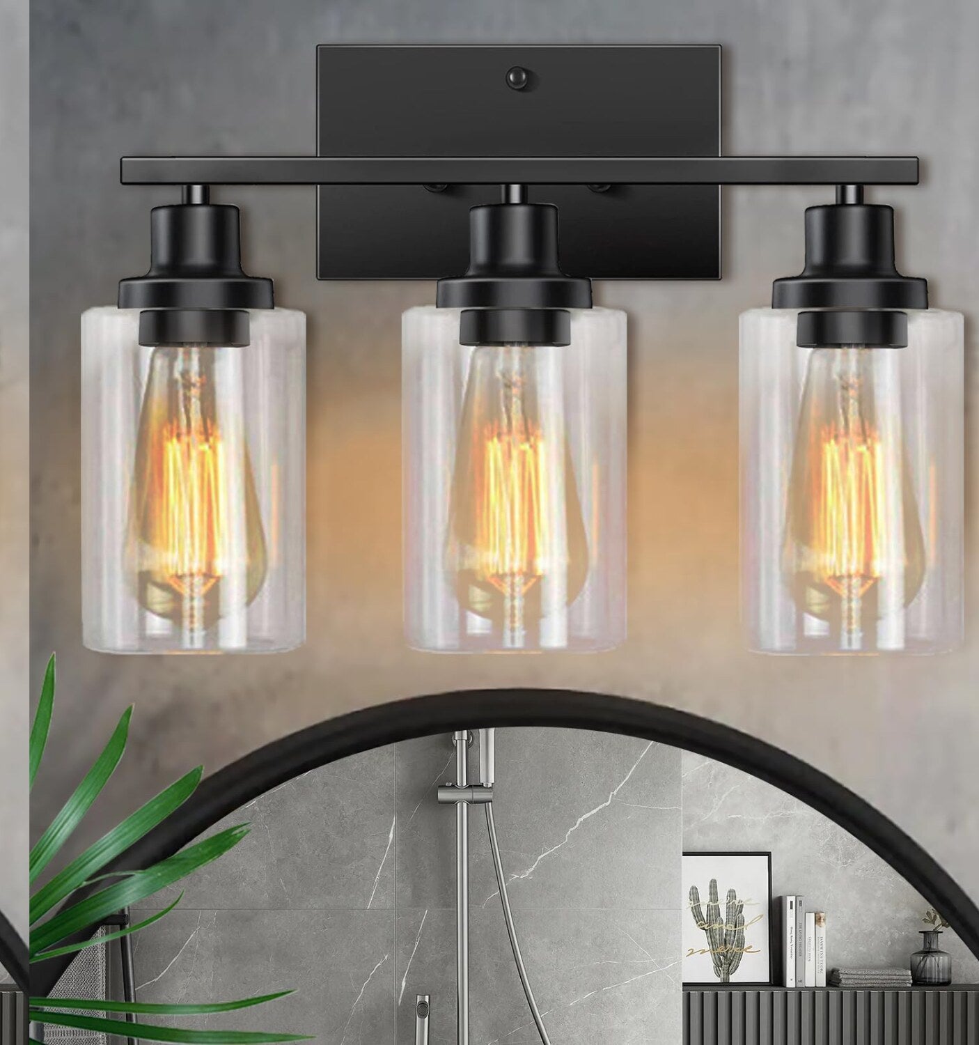 3-Light Matte Black Bathroom Vanity Light