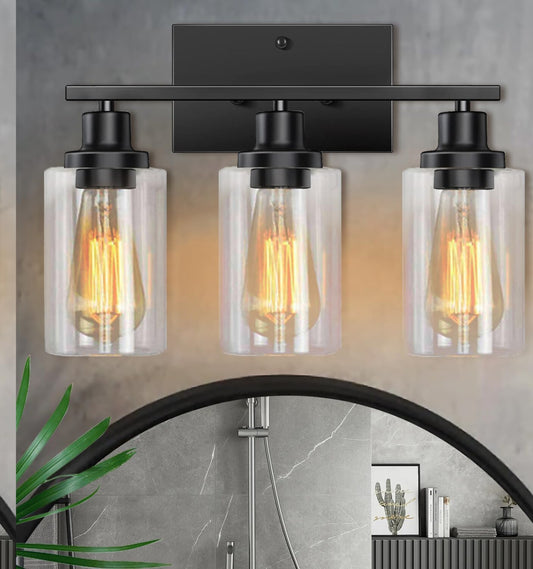 3-Light Matte Black Bathroom Vanity Light