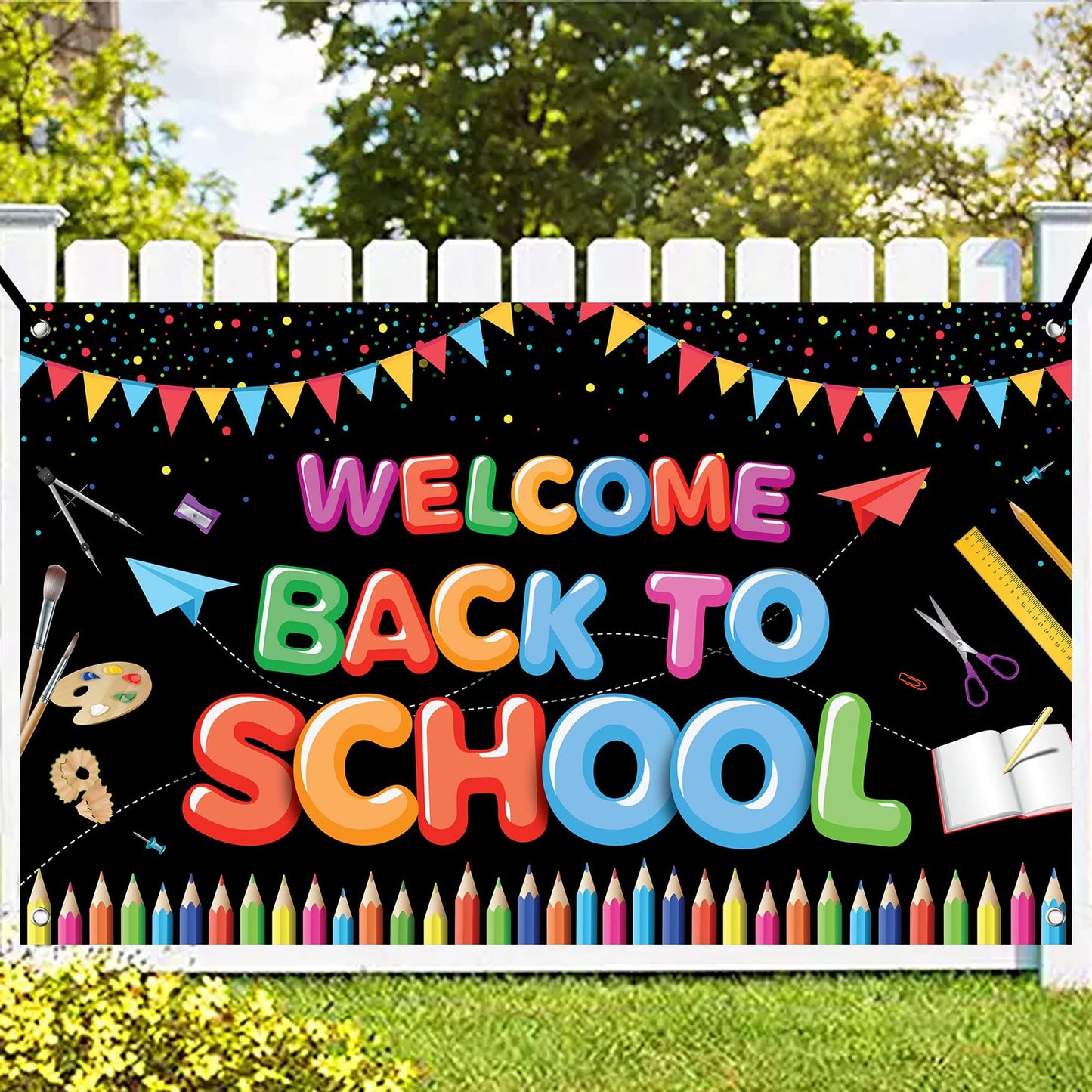 Large Back to School Banner 72x44 Inch for Classroom and Party Decorations