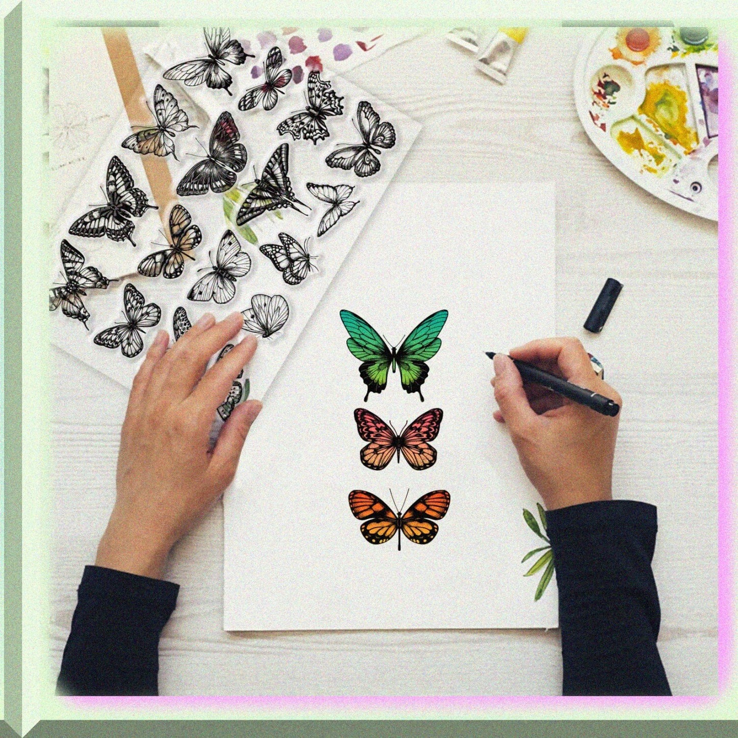 Vintage Butterfly Clear Stamps for Scrapbooking and Card Making