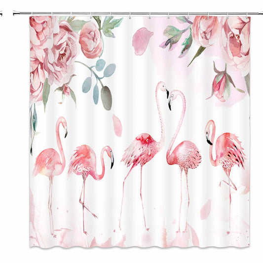 Flamingo Watercolor Shower Curtain 70x70 inches