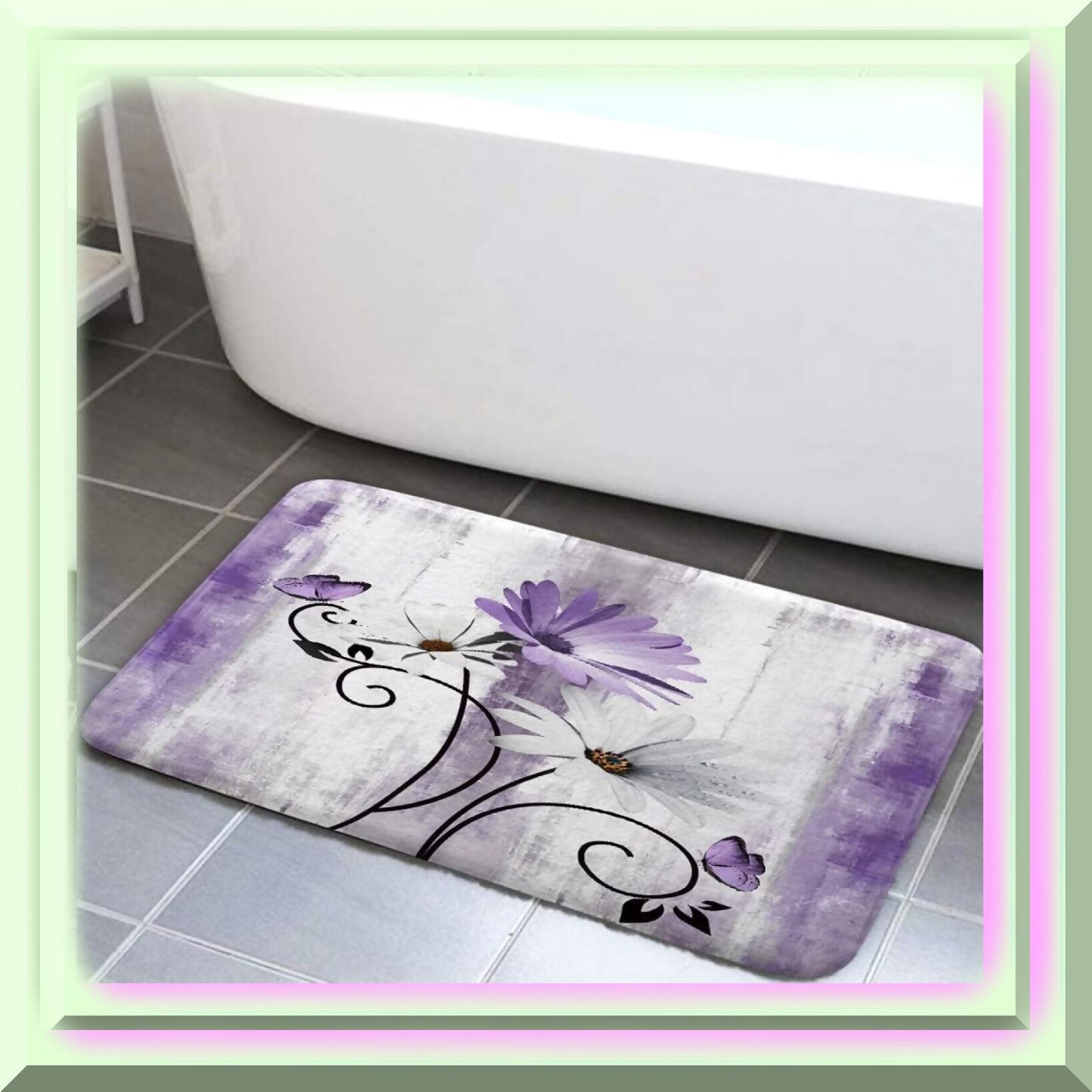 Rustic Farmhouse Purple Daisy Bath Mat 17x29in