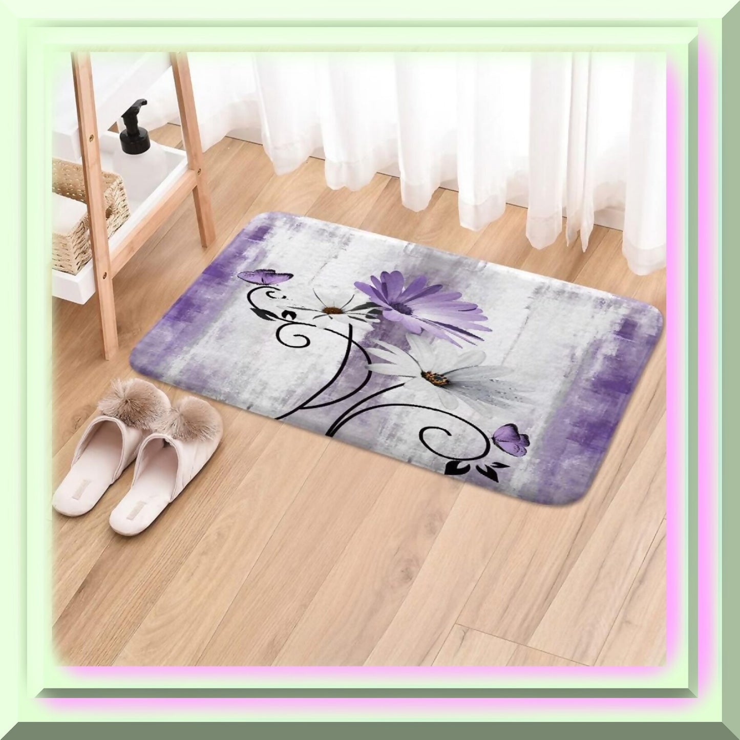 Rustic Farmhouse Purple Daisy Bath Mat 17x29in