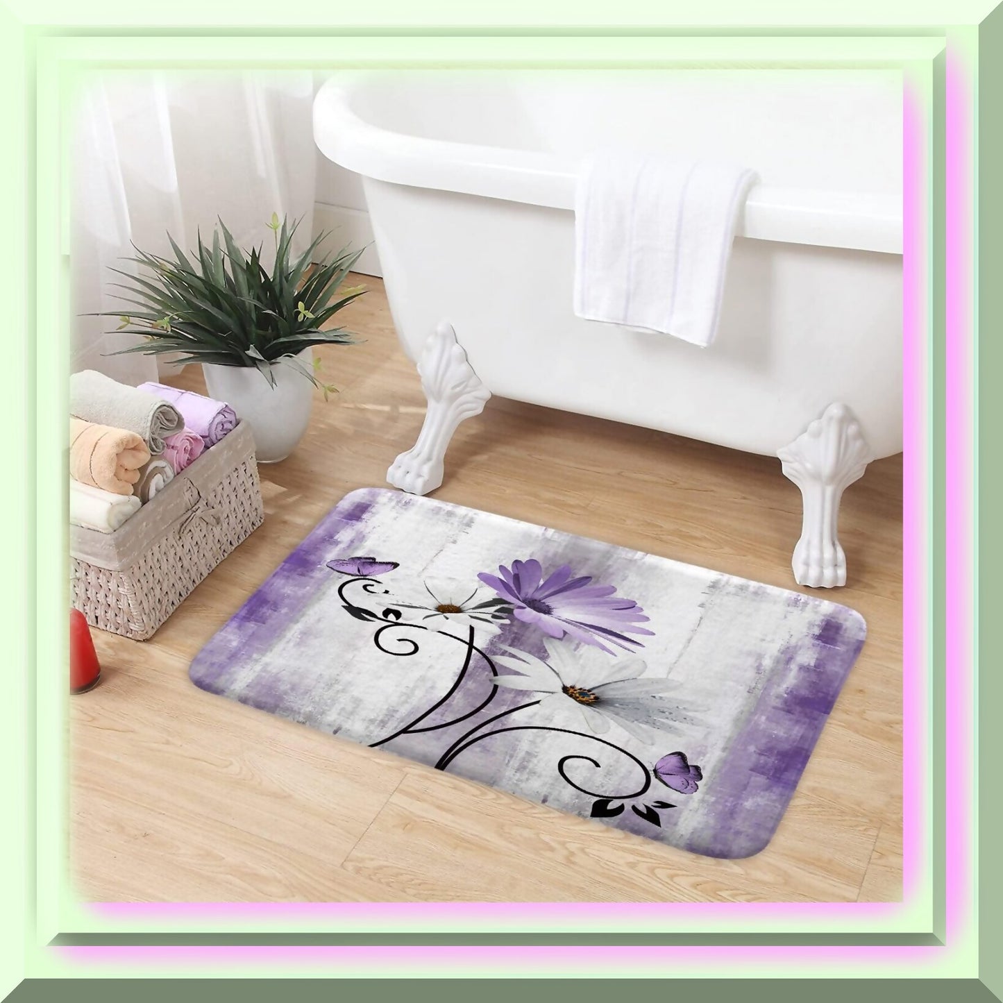 Rustic Farmhouse Purple Daisy Bath Mat 17x29in