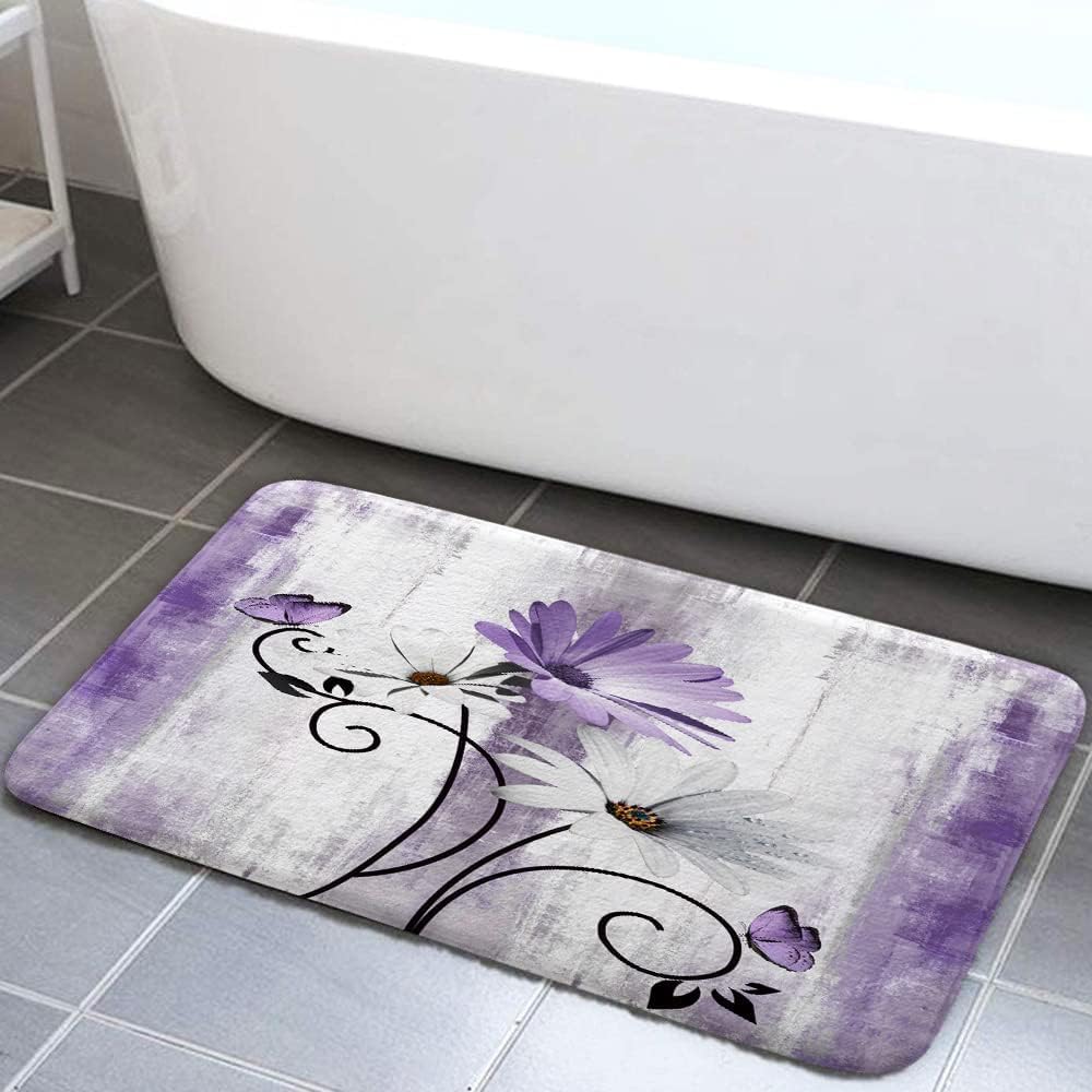 Rustic Farmhouse Purple Daisy Bath Mat 17x29in