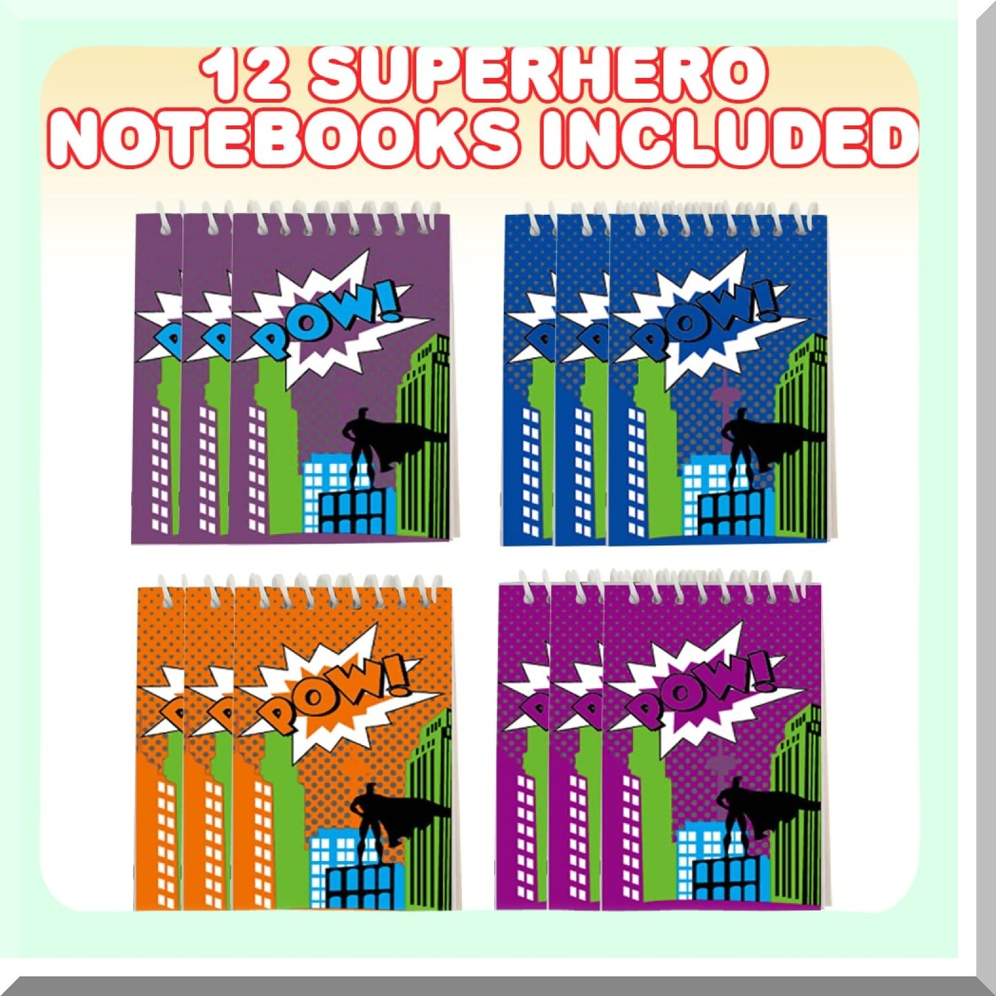 Mini Superhero Notebooks Pack of 12 for Kids and Office