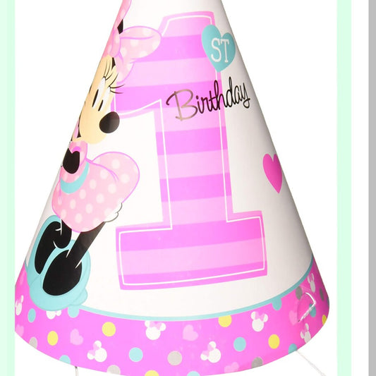 Minnie Mouse First Birthday Cone Hats Pack of 8