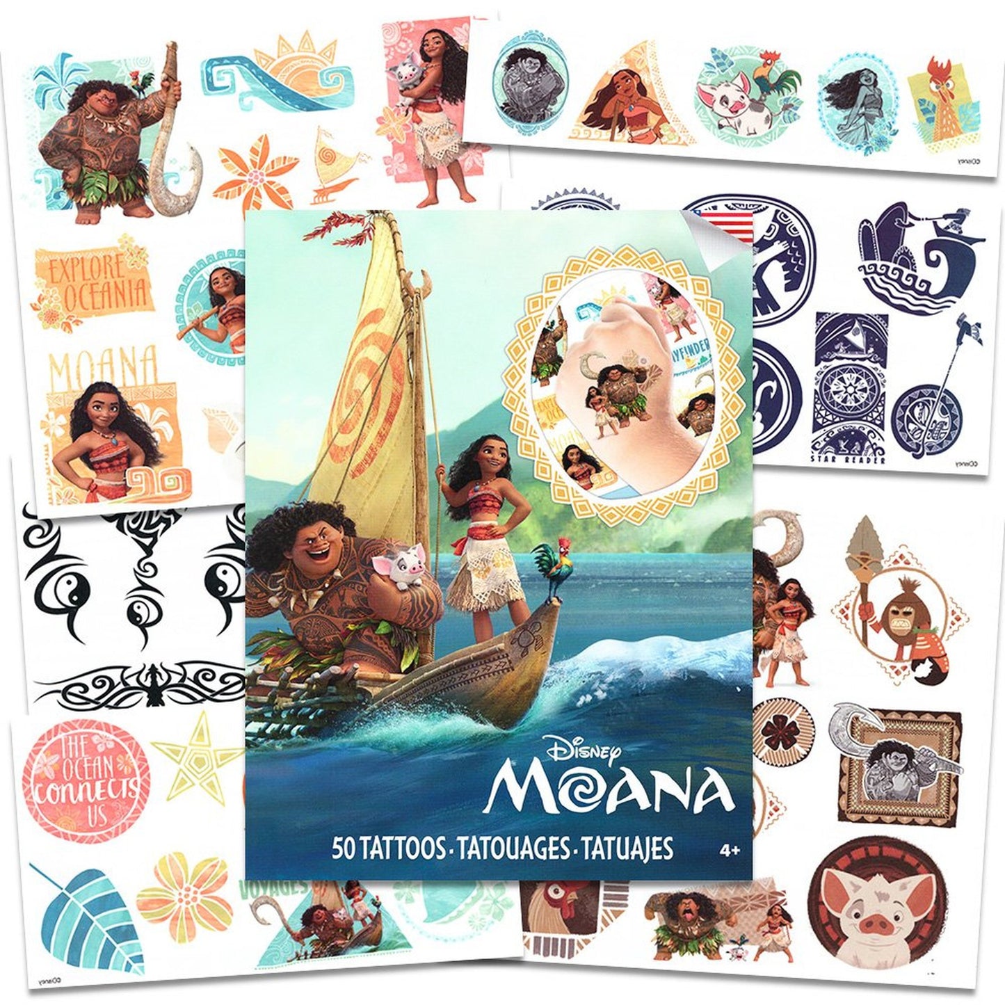 50 Assorted Moana Temporary Tattoos with Tribal Designs