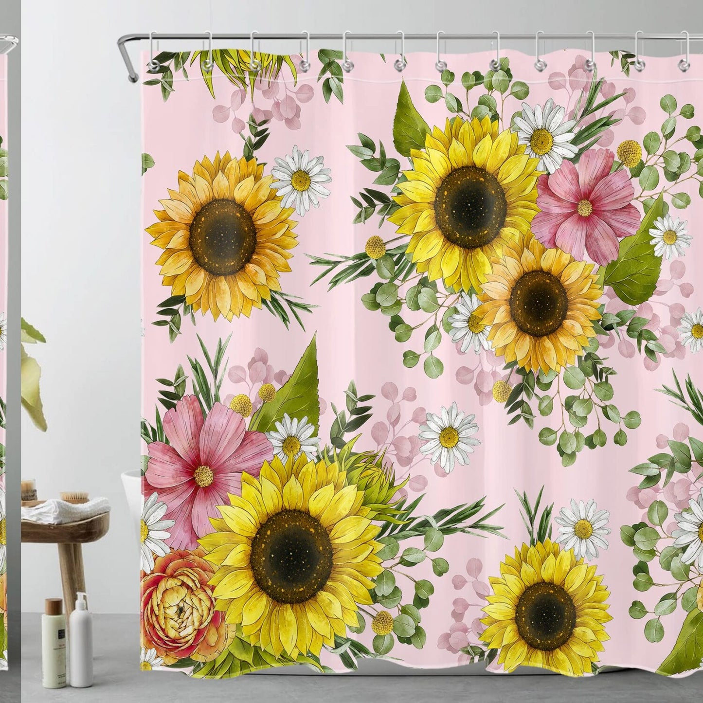 Yellow Sunflower and Floral Shower Curtain Set 72x72