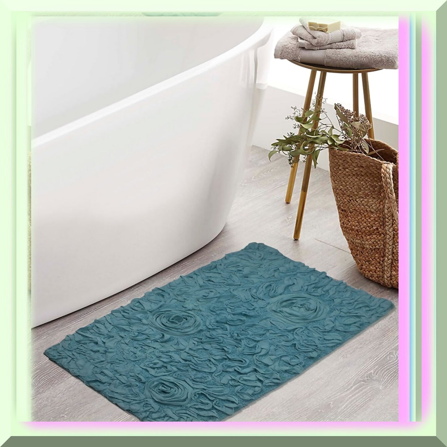 21"x34" Blue Cotton Tufted Bath Rug