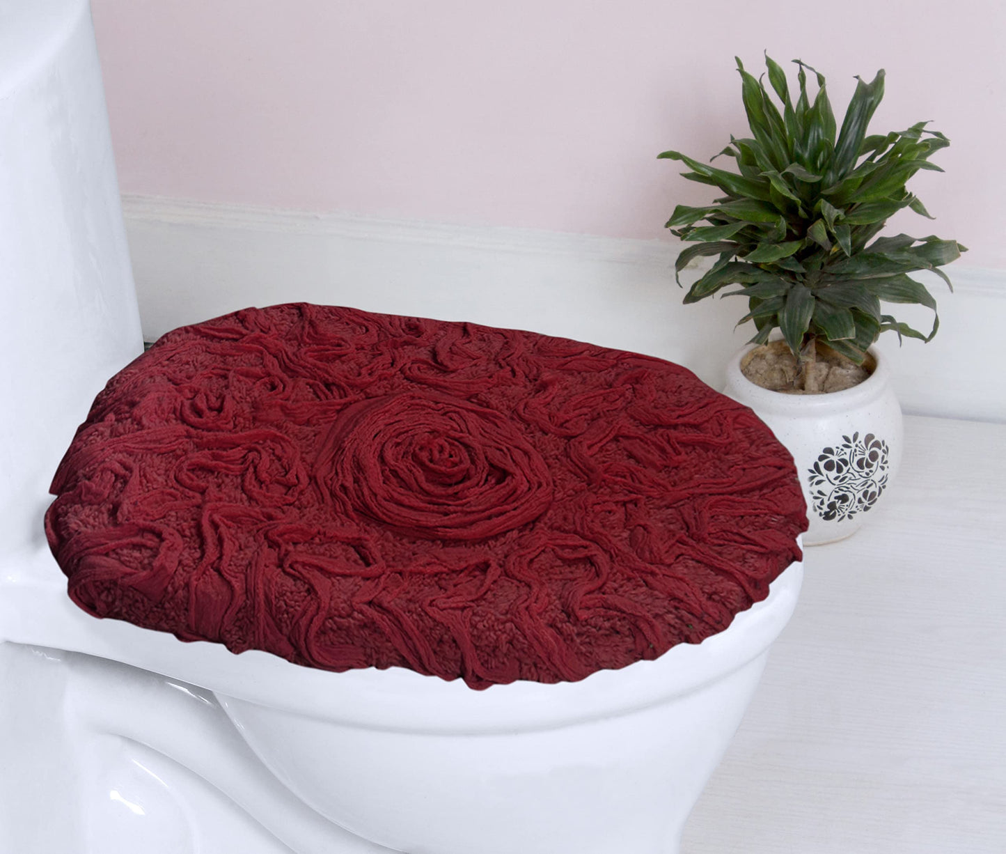 18"x18" Cotton Bath Rug with Lid Cover, Red