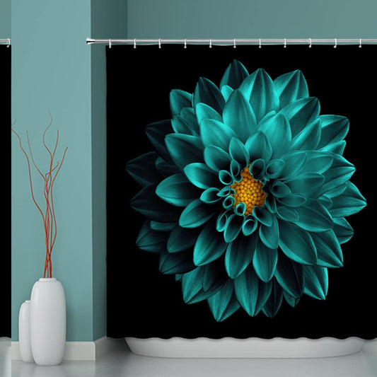 Blue Teal Dahlia Shower Curtain 70x70 inch
