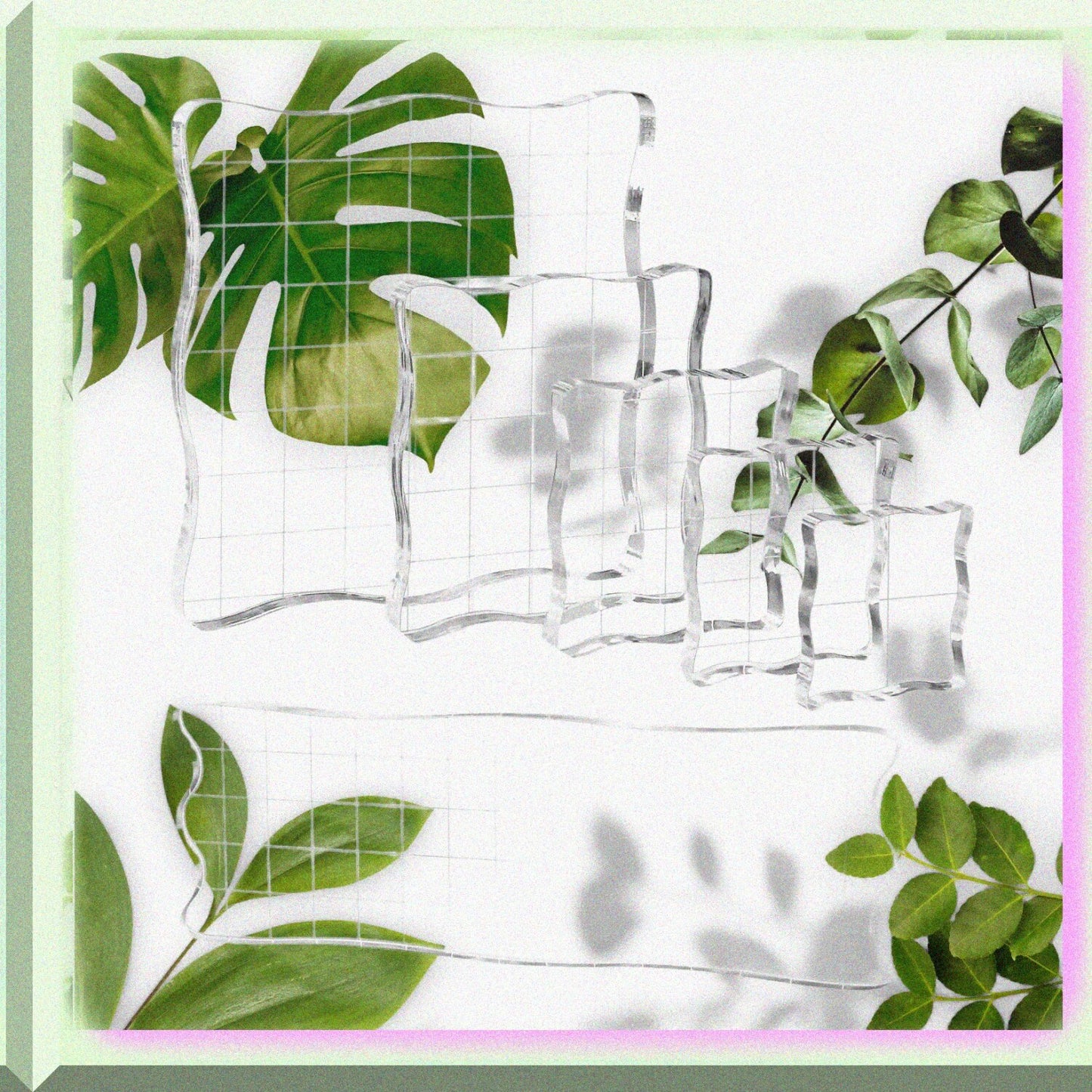 6 Pieces Clear Acrylic Stamp Block Set with Grid Lines