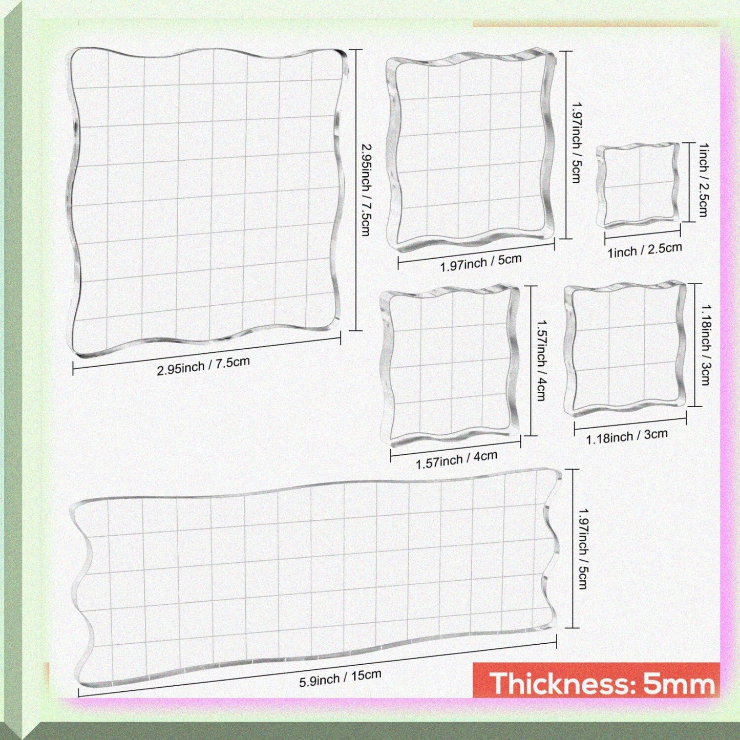 6 Pieces Clear Acrylic Stamp Block Set with Grid Lines