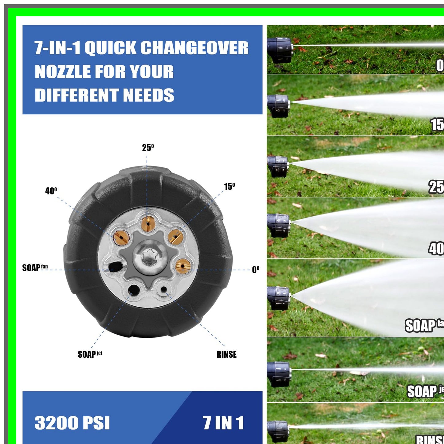 Versatile 7-in-1 Adjustable Pressure Washer Nozzle for 3200 PSI Cleaning