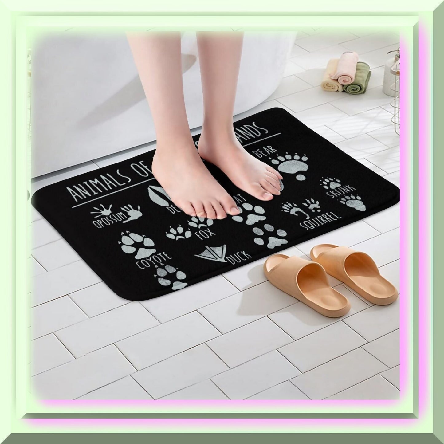 Bear Paws Bathroom Rug 16"x24" Non Slip Black