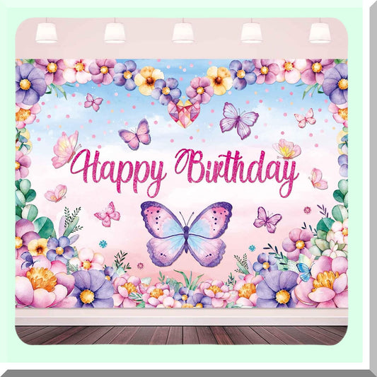 Butterfly Birthday Backdrop for Girls Party Decorations