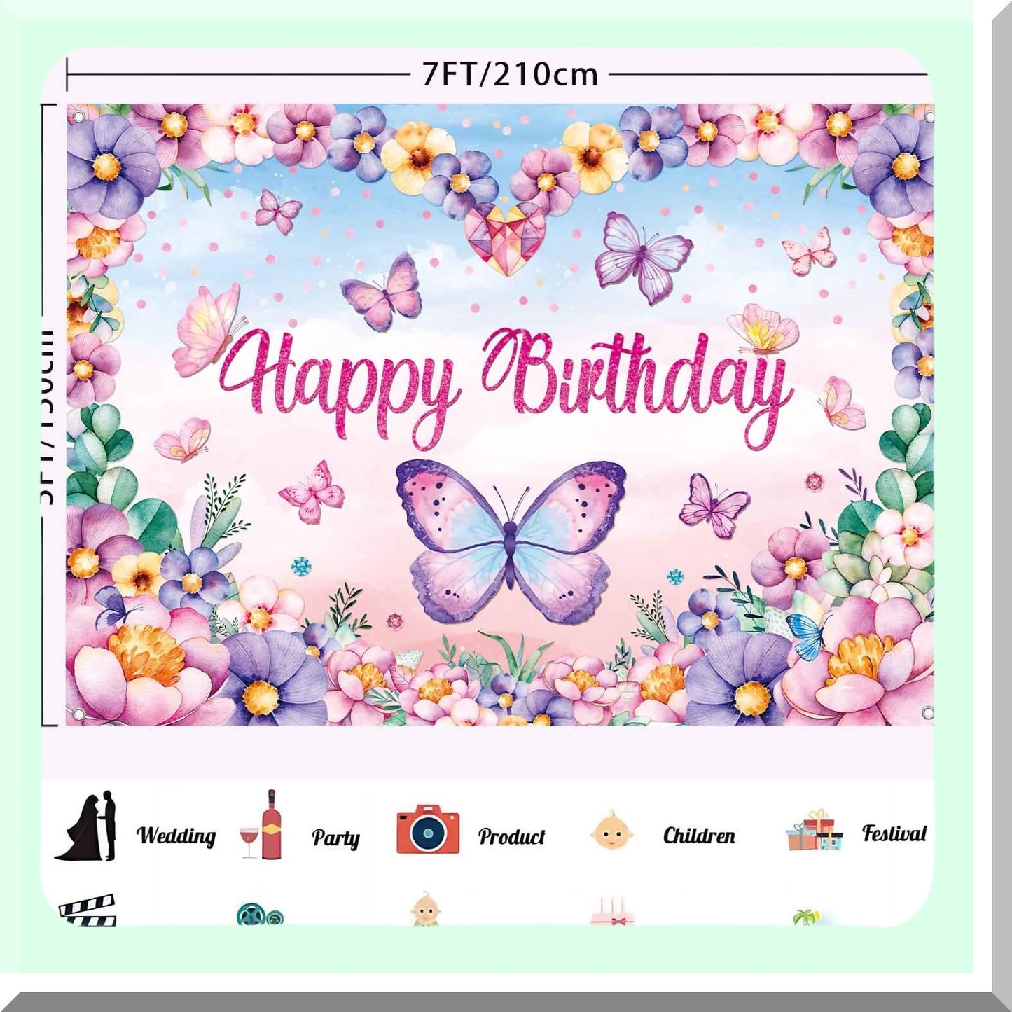 Butterfly Birthday Backdrop for Girls Party Decorations