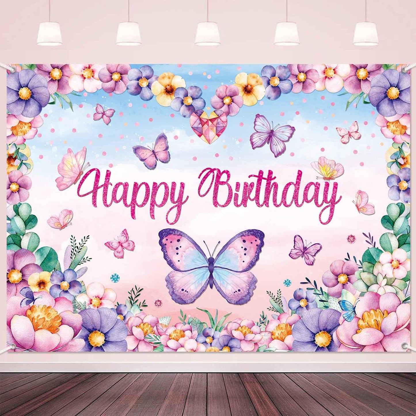 Butterfly Birthday Backdrop for Girls Party Decorations
