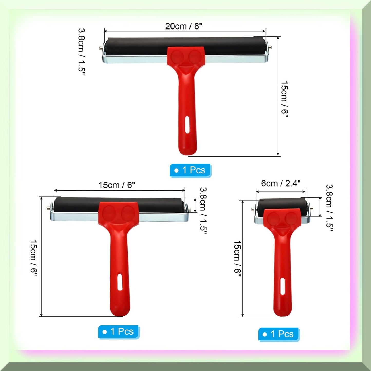 3 Pack Rubber Roller Brayer Set for Printing and Stamping