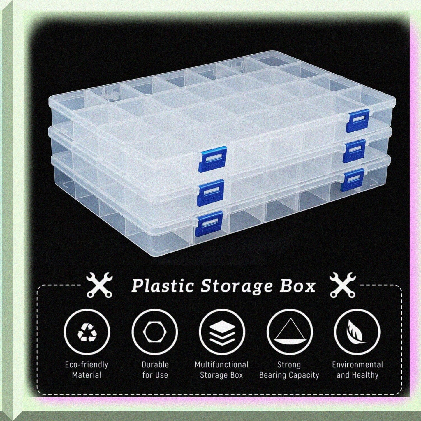 3PCS Plastic Jewelry Storage Box 28 Compartments Clear