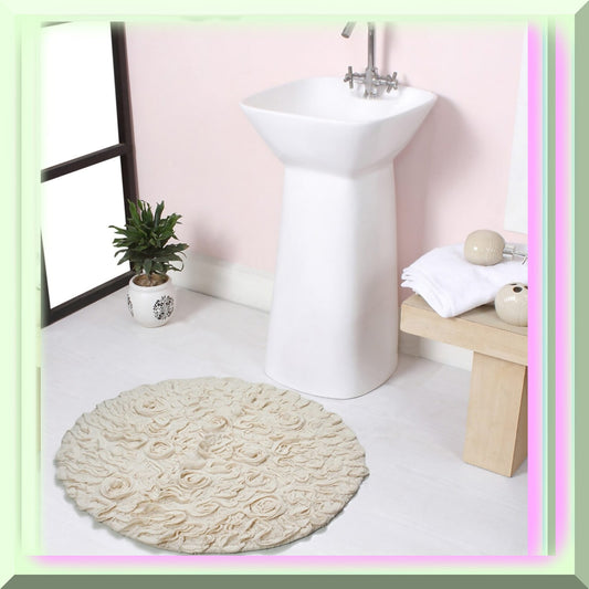 22" Round Cotton Tufted Bath Rug Ivory