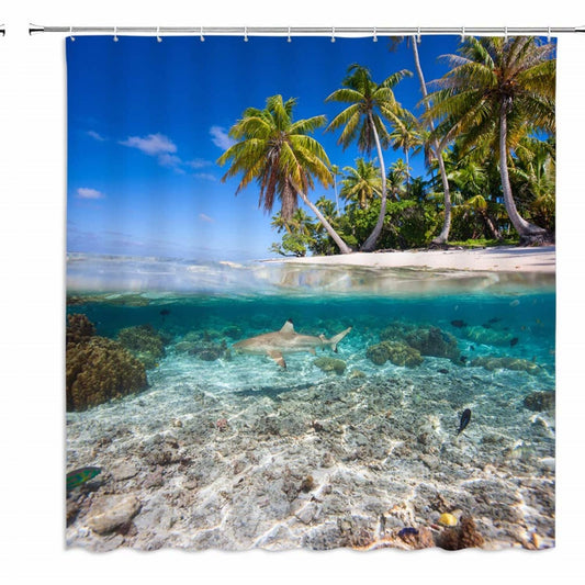 Beach Shower Curtain Ocean Tropical Palm Tree