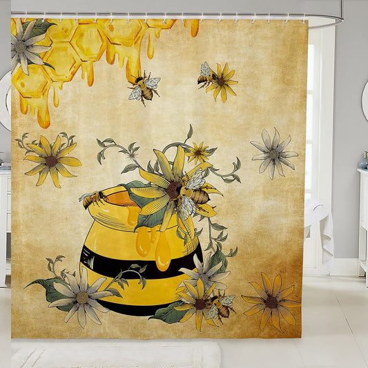 Yellow Bee Floral Shower Curtain 72x72 Inches