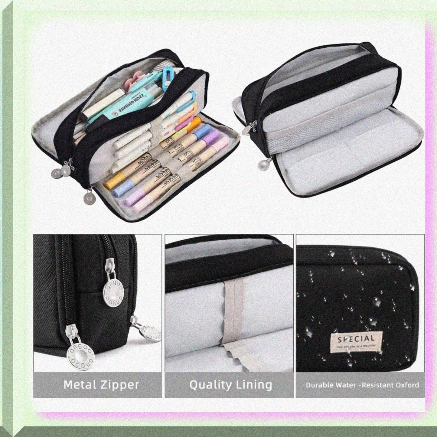 Large 4-Compartment Pencil Case Oxford Storage