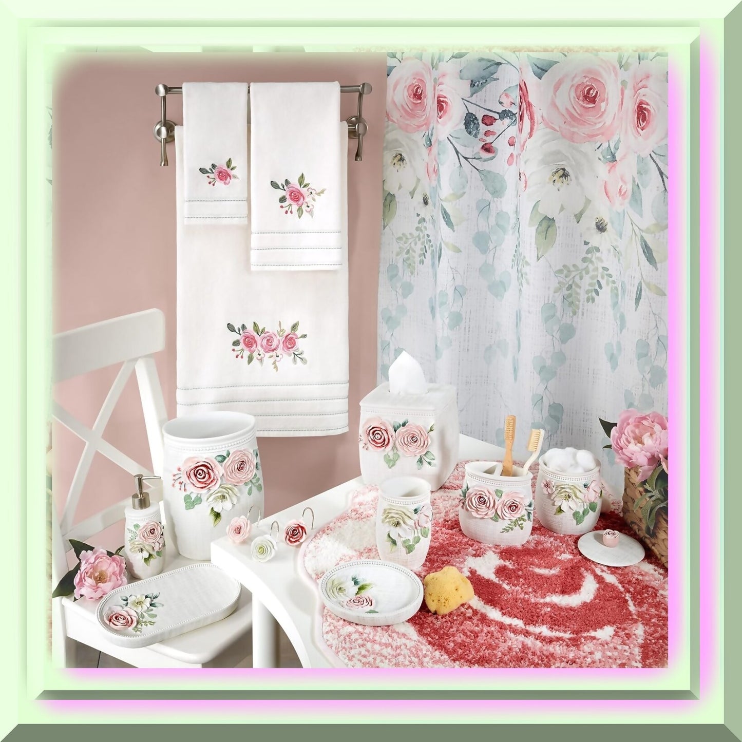Cotton Bath Mat 20"x30" Floral Garden Collection