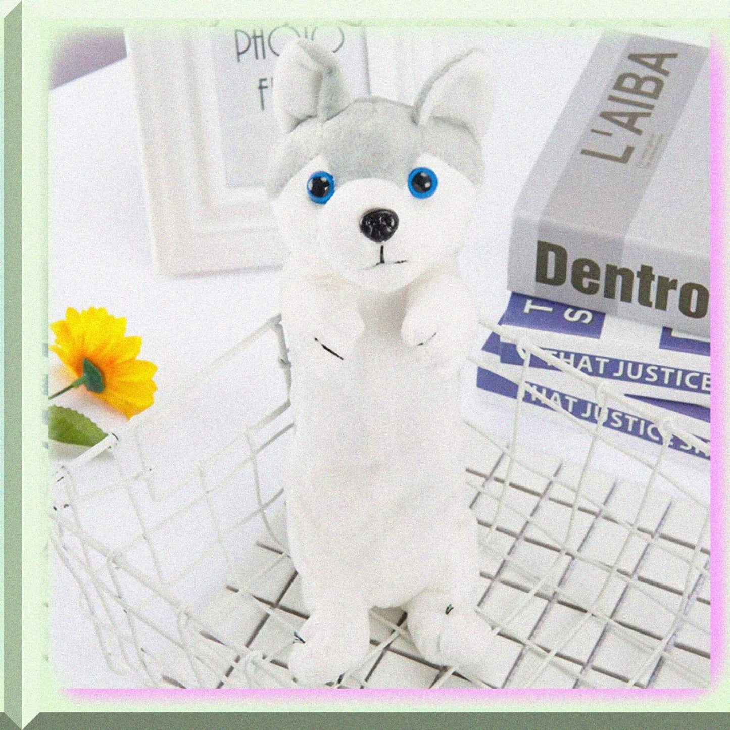 Dog Shape Plush Pencil Case White Husky 21x8x8cm