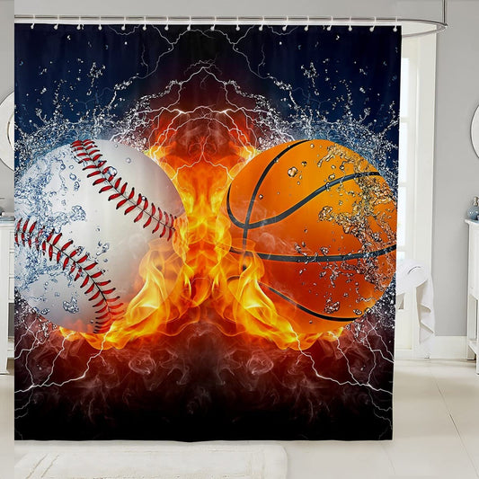 Baseball Basketball Kids Shower Curtain 72" x 72"