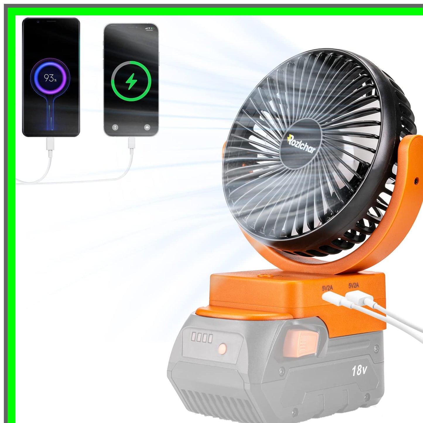 Cordless Portable Fan for AEG 18V Batteries with Fast USB Charging