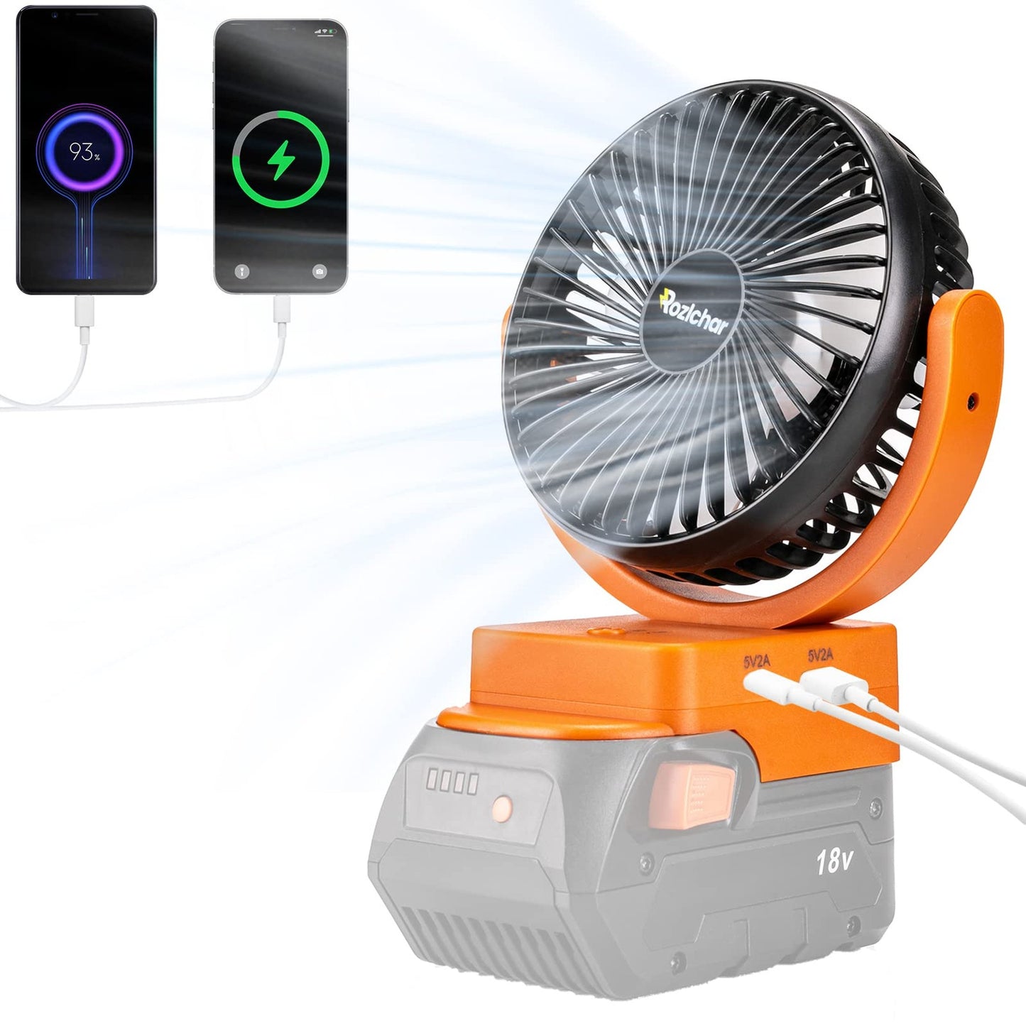 Cordless Portable Fan for AEG 18V Batteries with Fast USB Charging