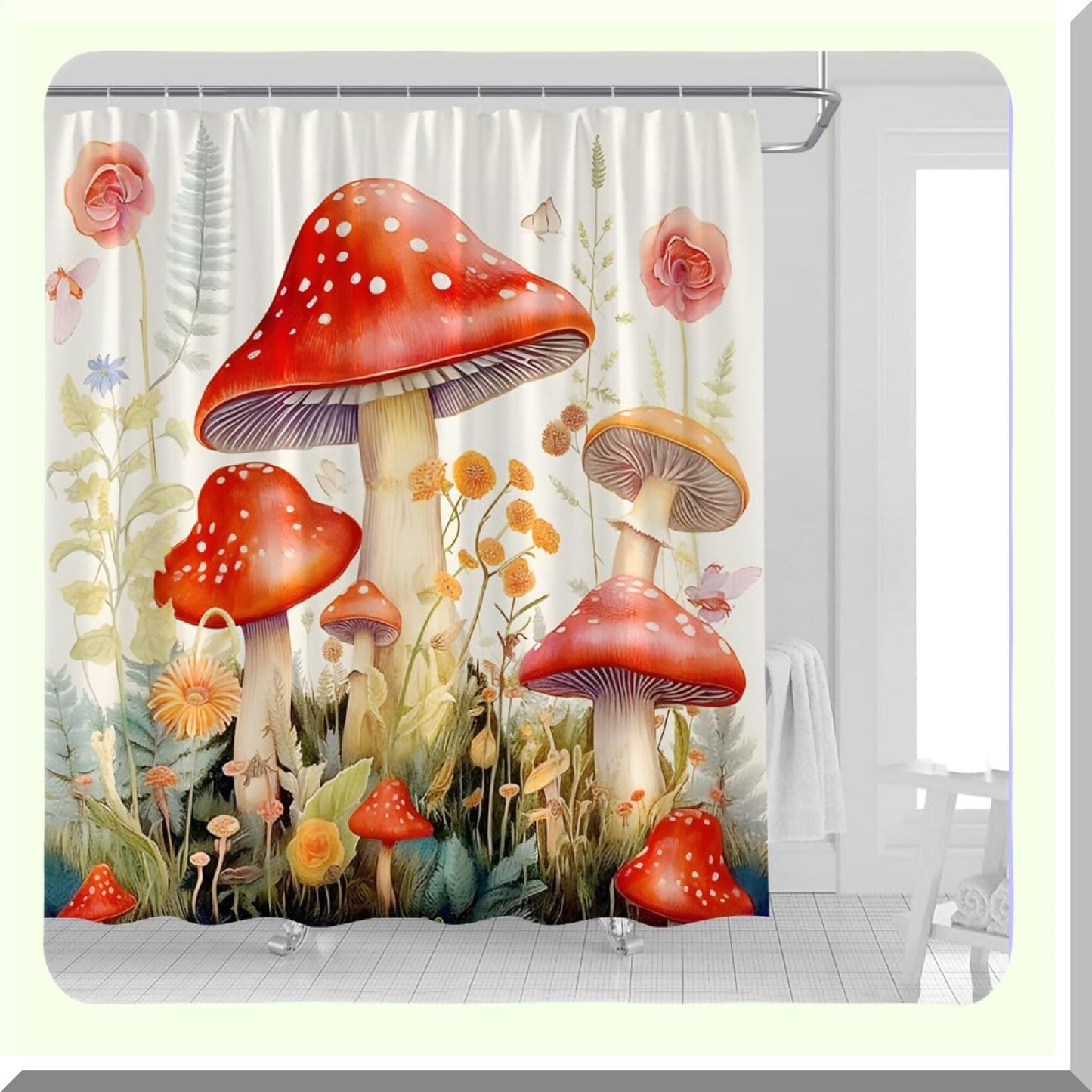 Mushroom Floral Shower Curtain 70x70 Fabric