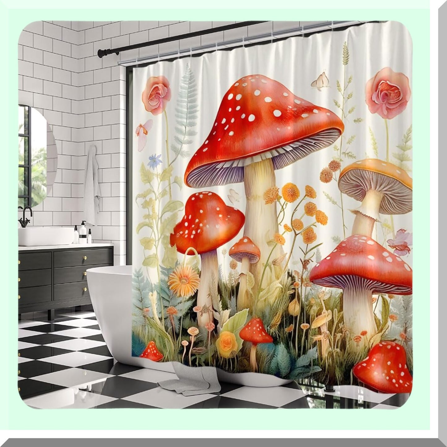 Mushroom Floral Shower Curtain 70x70 Fabric