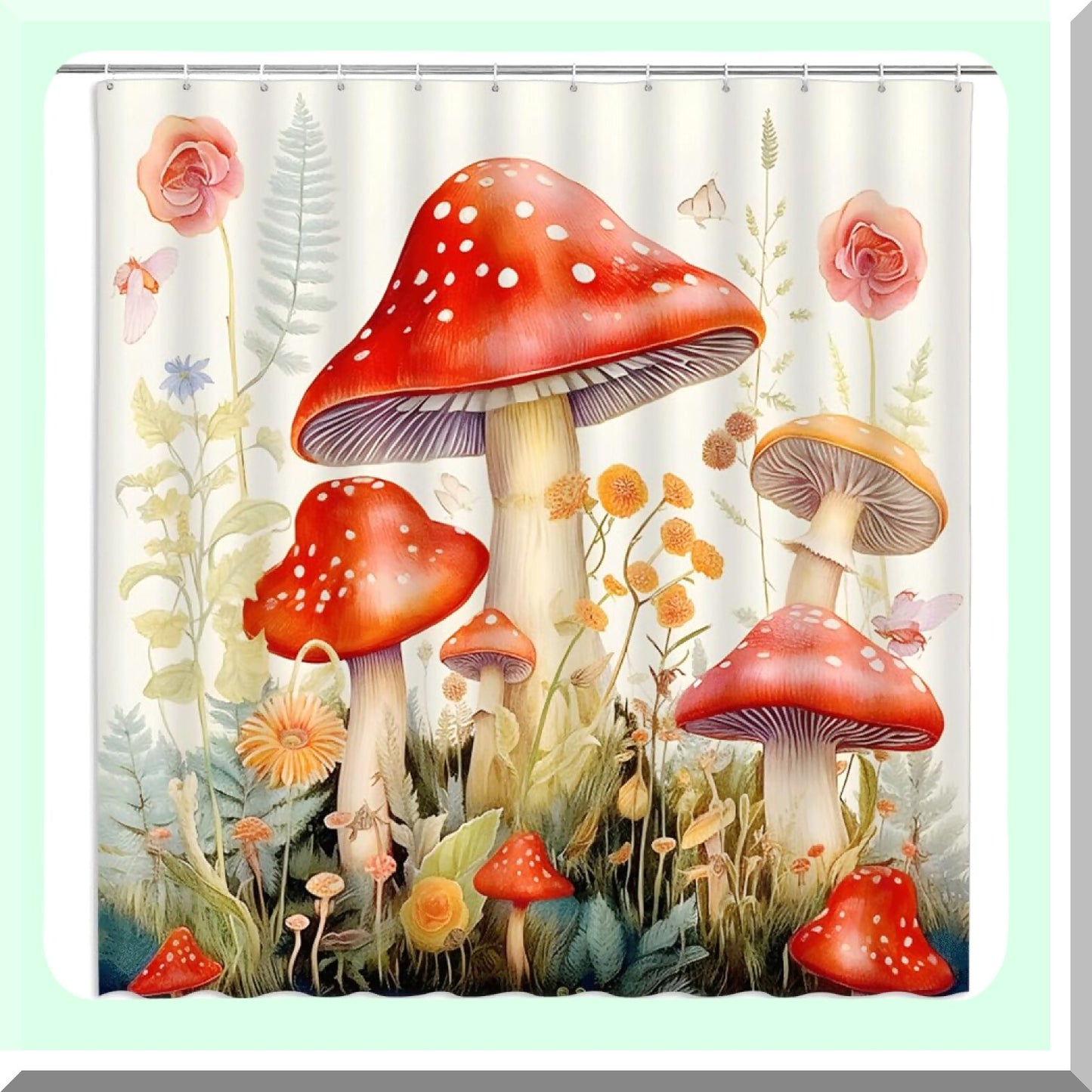 Mushroom Floral Shower Curtain 70x70 Fabric