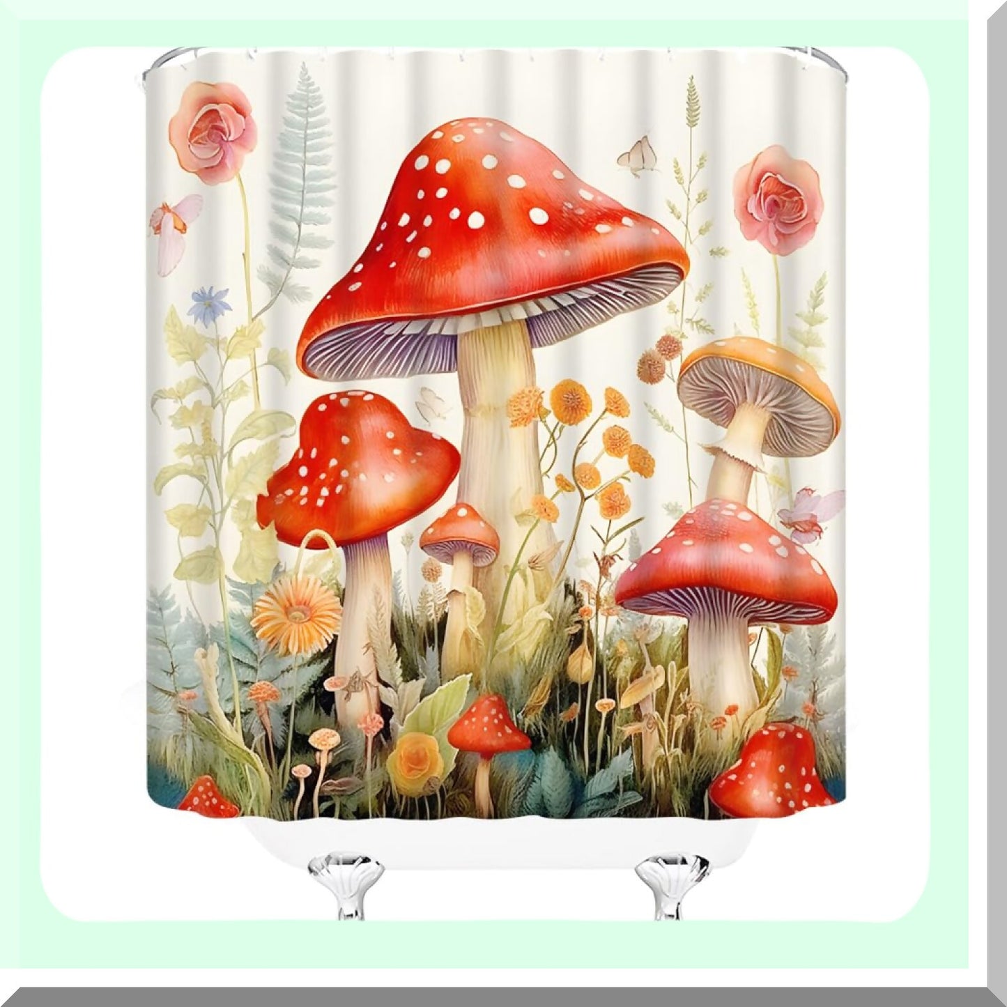Mushroom Floral Shower Curtain 70x70 Fabric