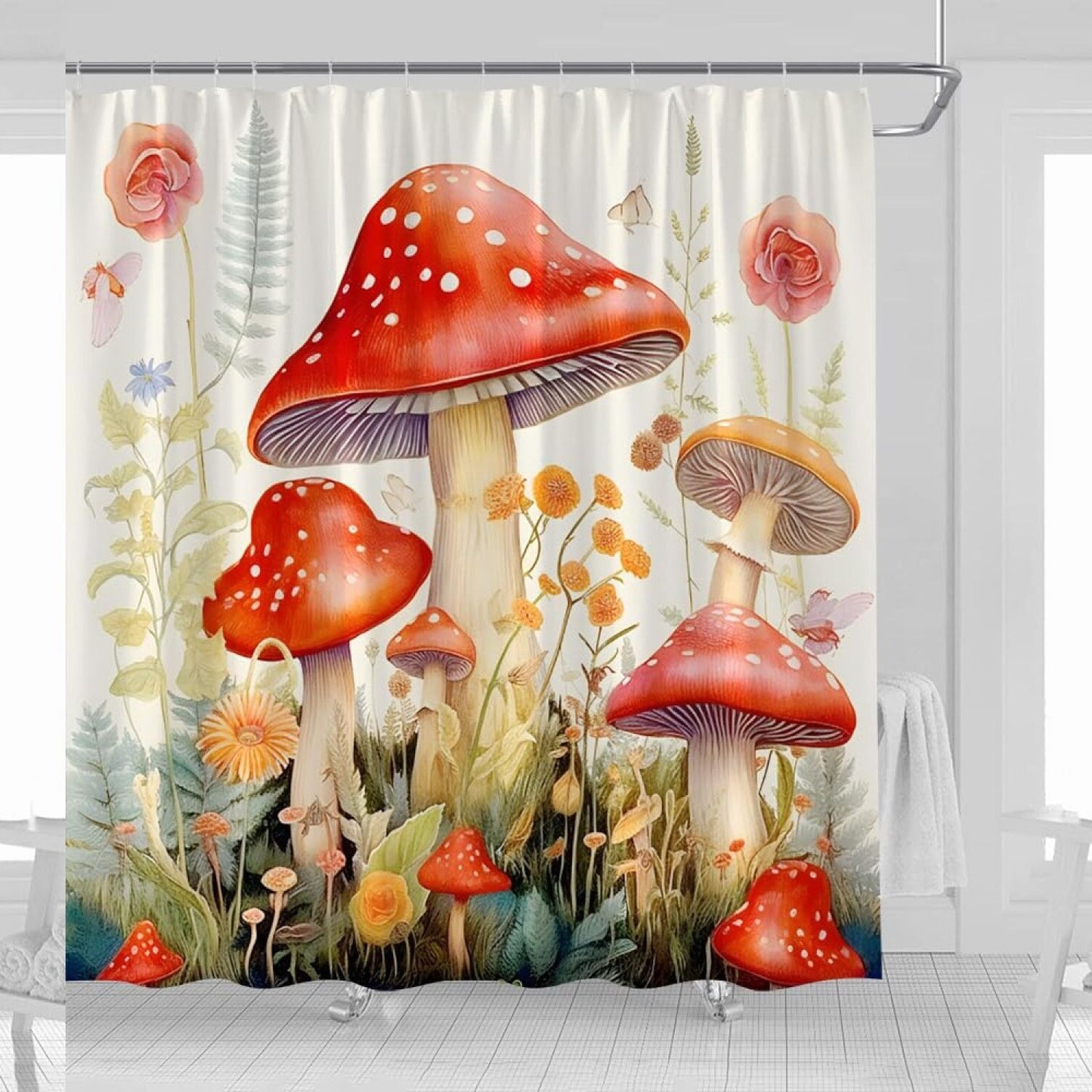 Mushroom Floral Shower Curtain 70x70 Fabric
