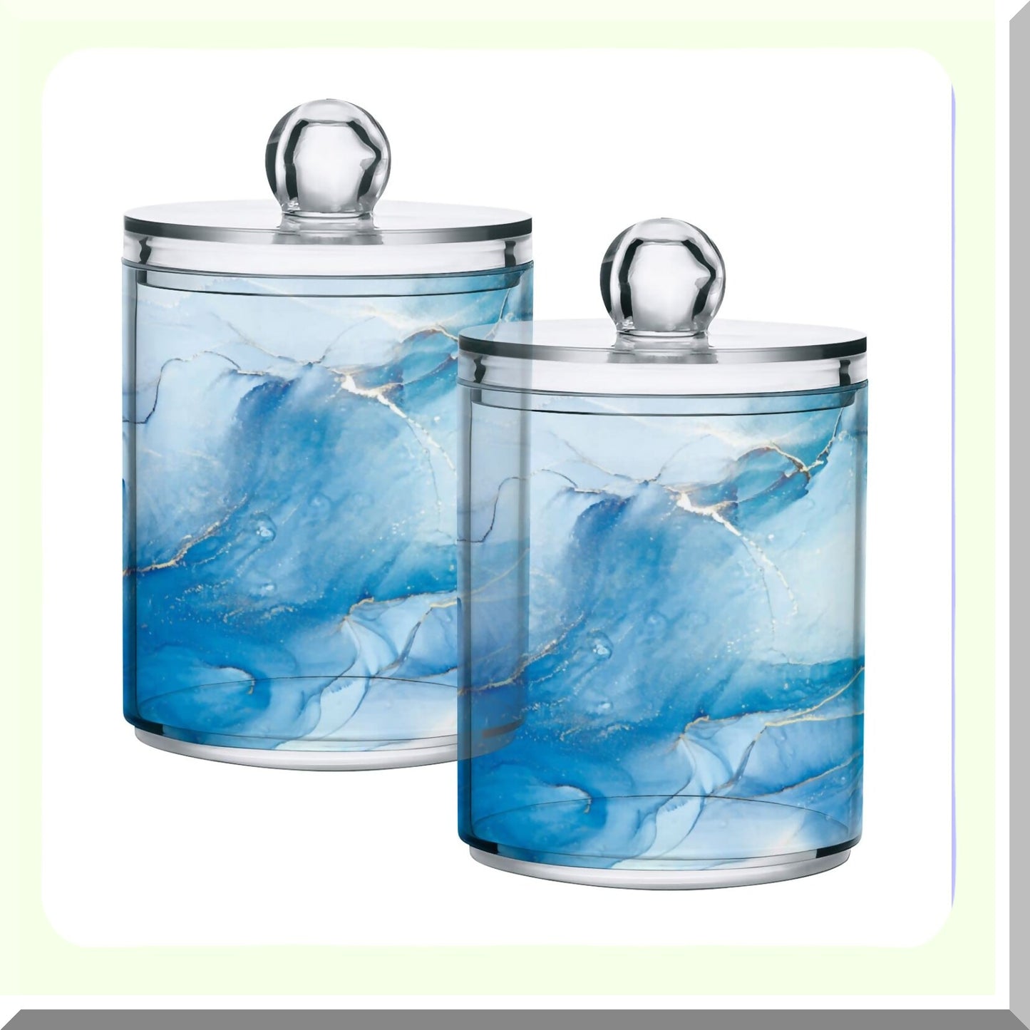 2 Pack Teal Marble Qtip Dispenser Bathroom Organizer Jars