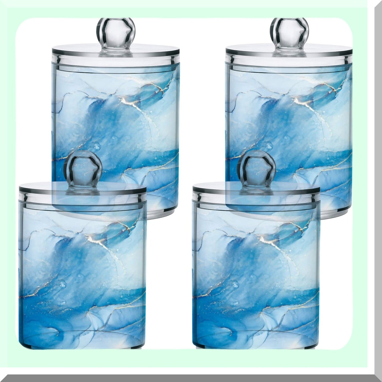 2 Pack Teal Marble Qtip Dispenser Bathroom Organizer Jars