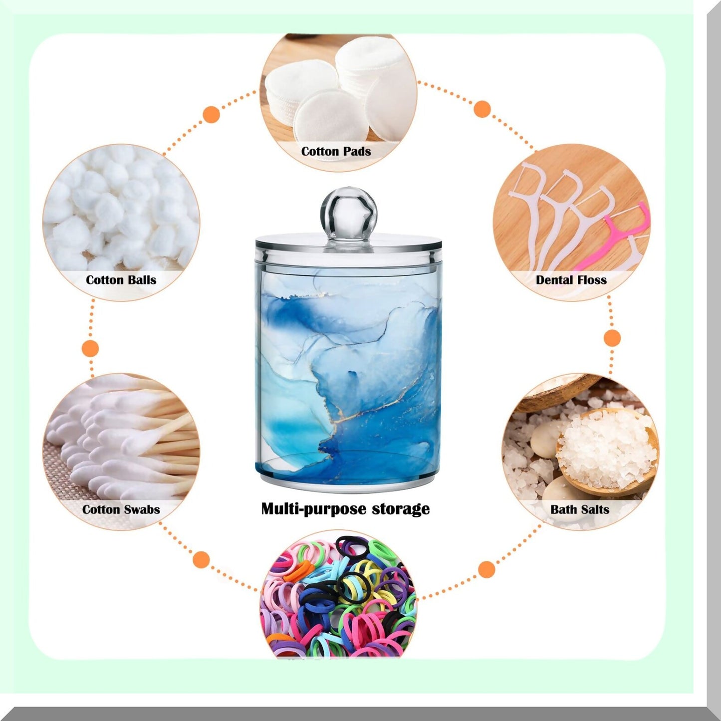2 Pack Teal Marble Qtip Dispenser Bathroom Organizer Jars