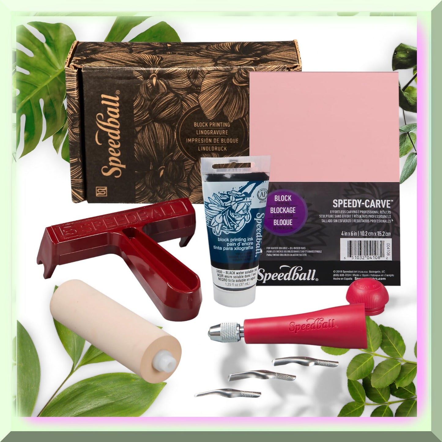Block Printing Starter Kit with Ink, Brayer, Handle, Cutters
