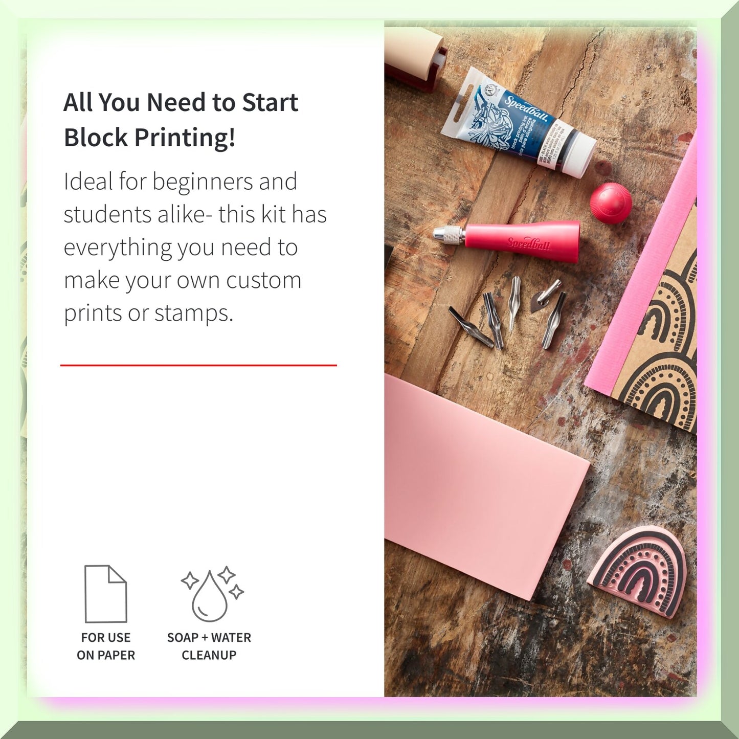 Block Printing Starter Kit with Ink, Brayer, Handle, Cutters