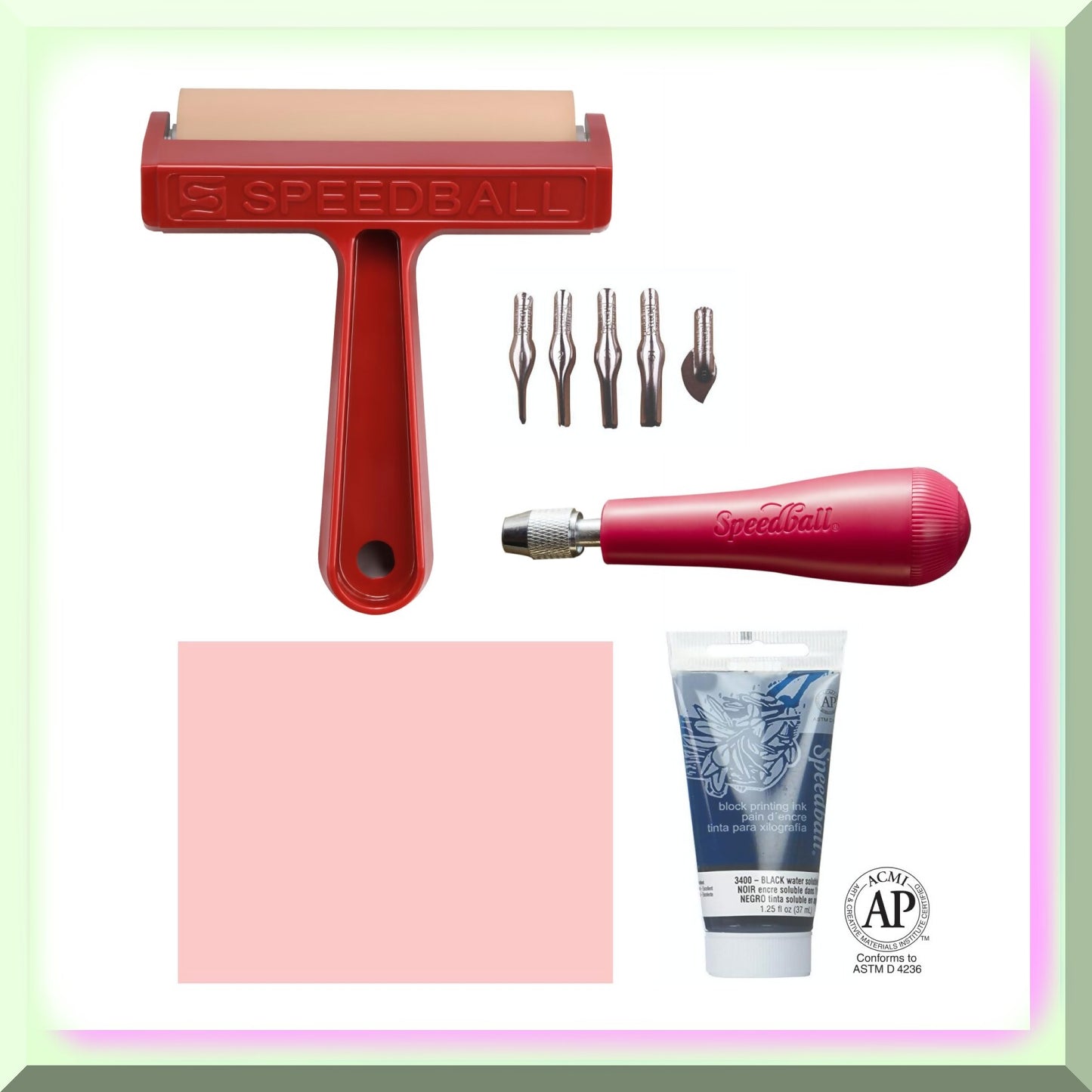 Block Printing Starter Kit with Ink, Brayer, Handle, Cutters