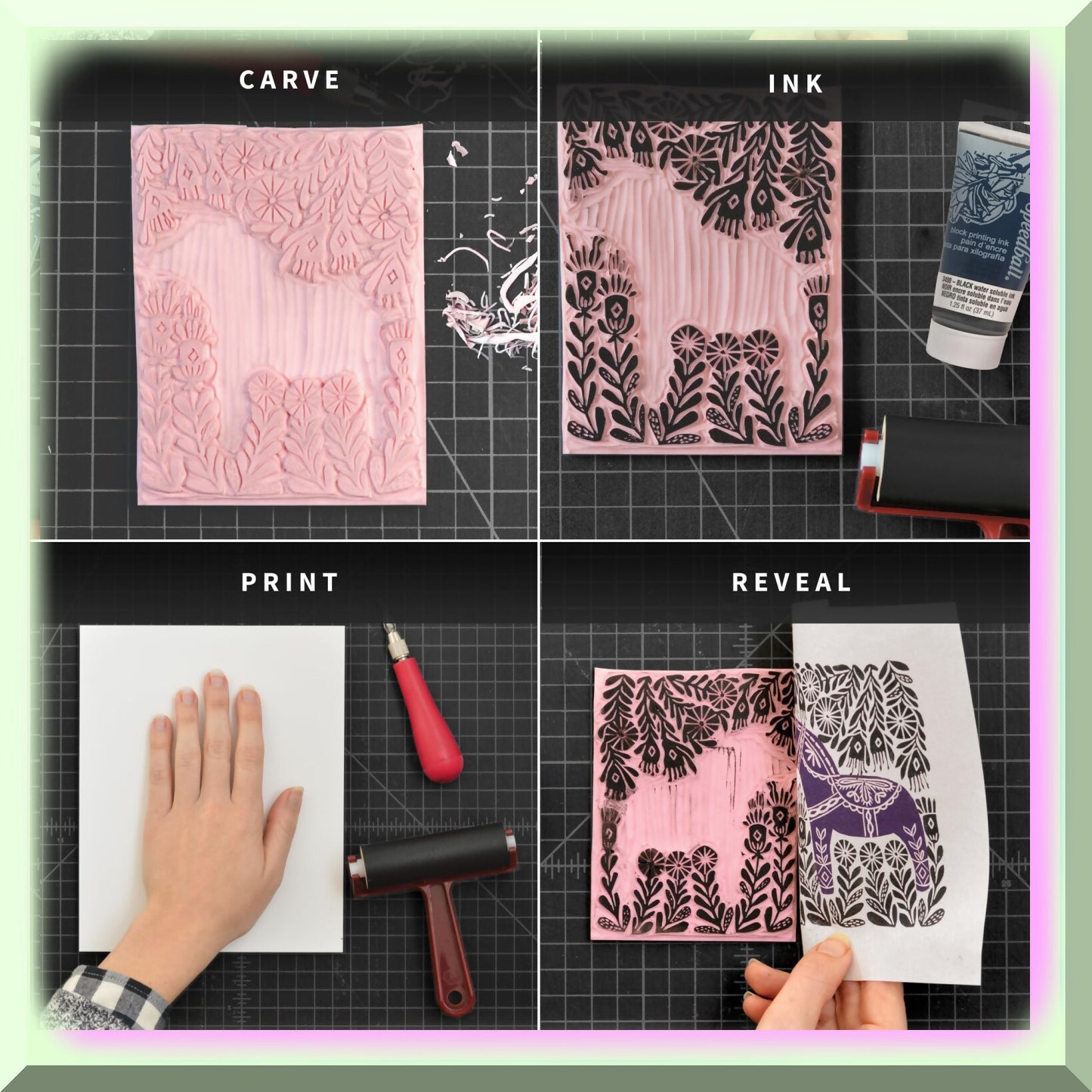Block Printing Starter Kit with Ink, Brayer, Handle, Cutters