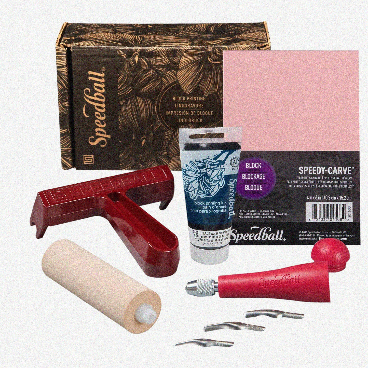 Block Printing Starter Kit with Ink, Brayer, Handle, Cutters