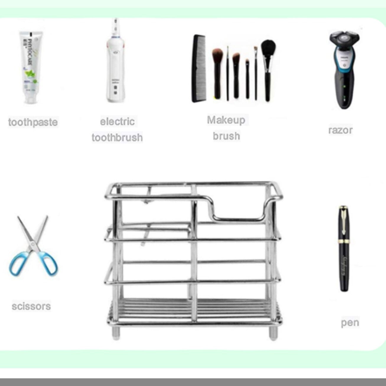 Stainless Steel Toothbrush Holder 4 Slots Silver